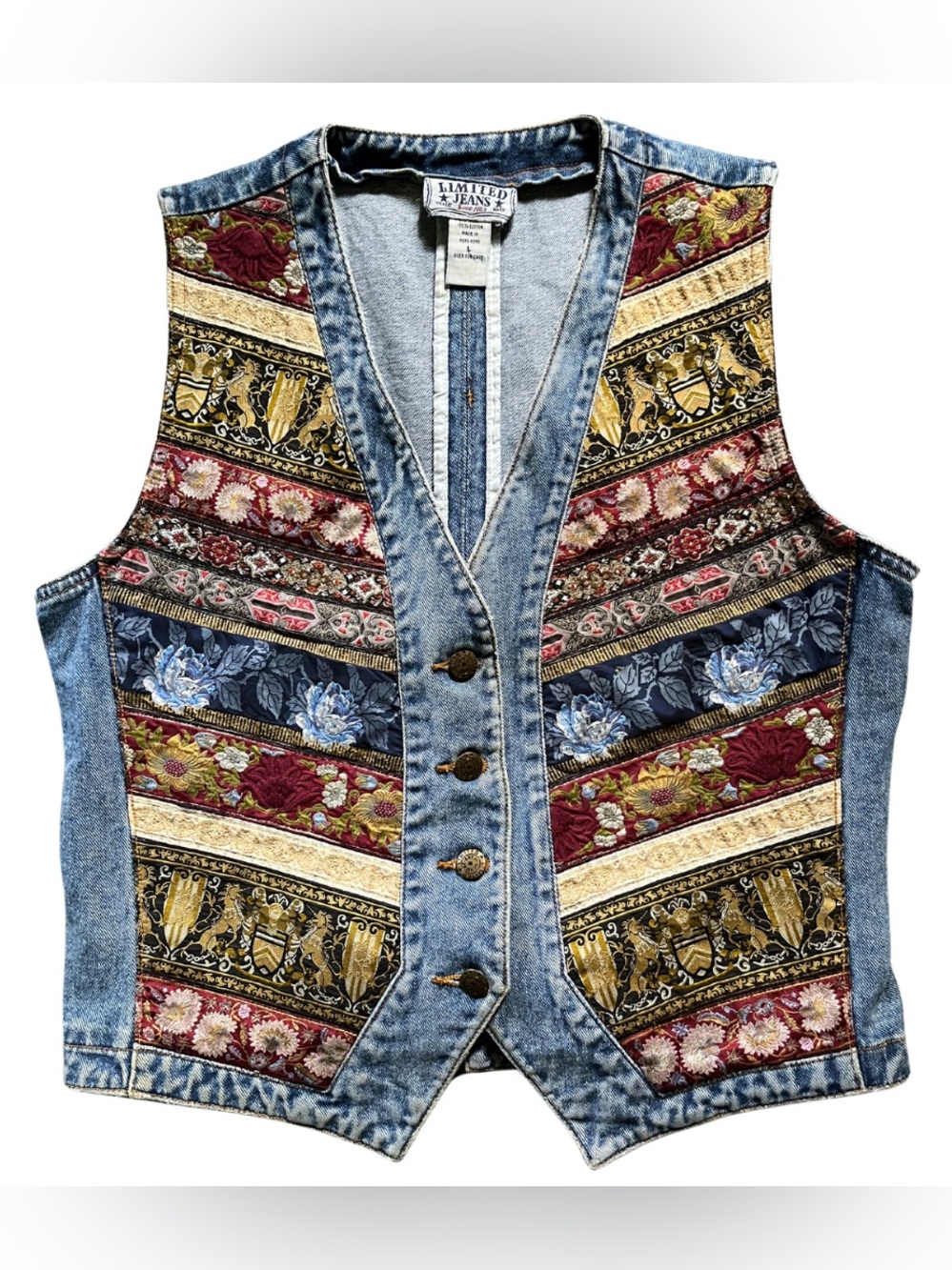 Limited Jeans Vintage 90s Vest Denim Patchwork Boho Western Artsy Tapestry Y2K